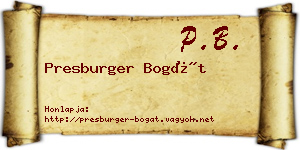 Presburger Bogát névjegykártya